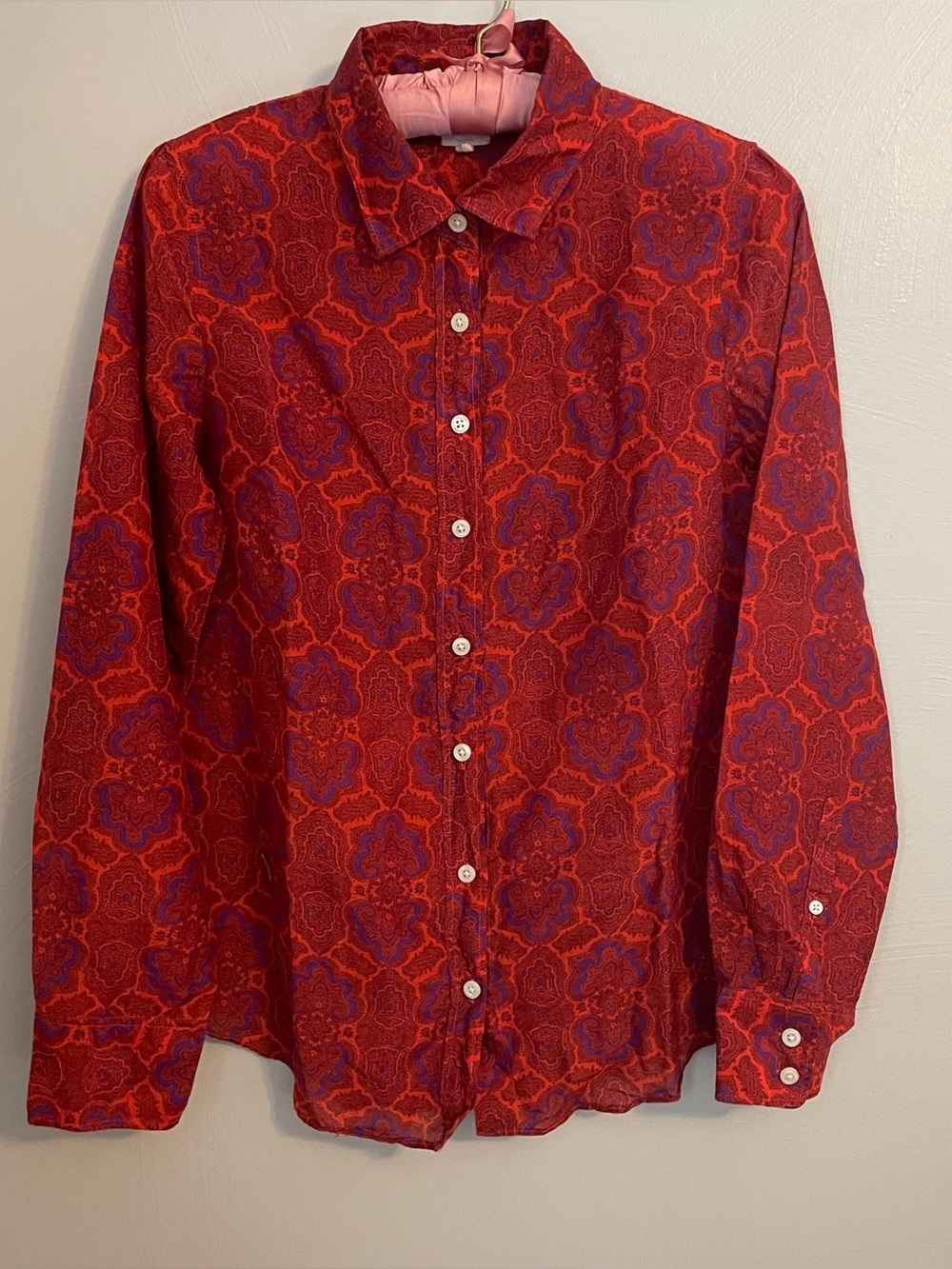 J.Crew Women’s Patterned Long Sleeve Red Button Down Blouse Size Medium